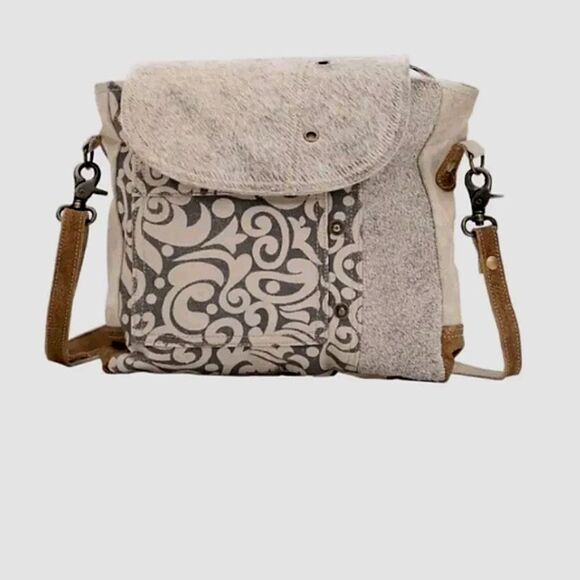 Myra Calf Hair/Canvas Distressed Crossbody Messenger Bag - Picture 13 of 16